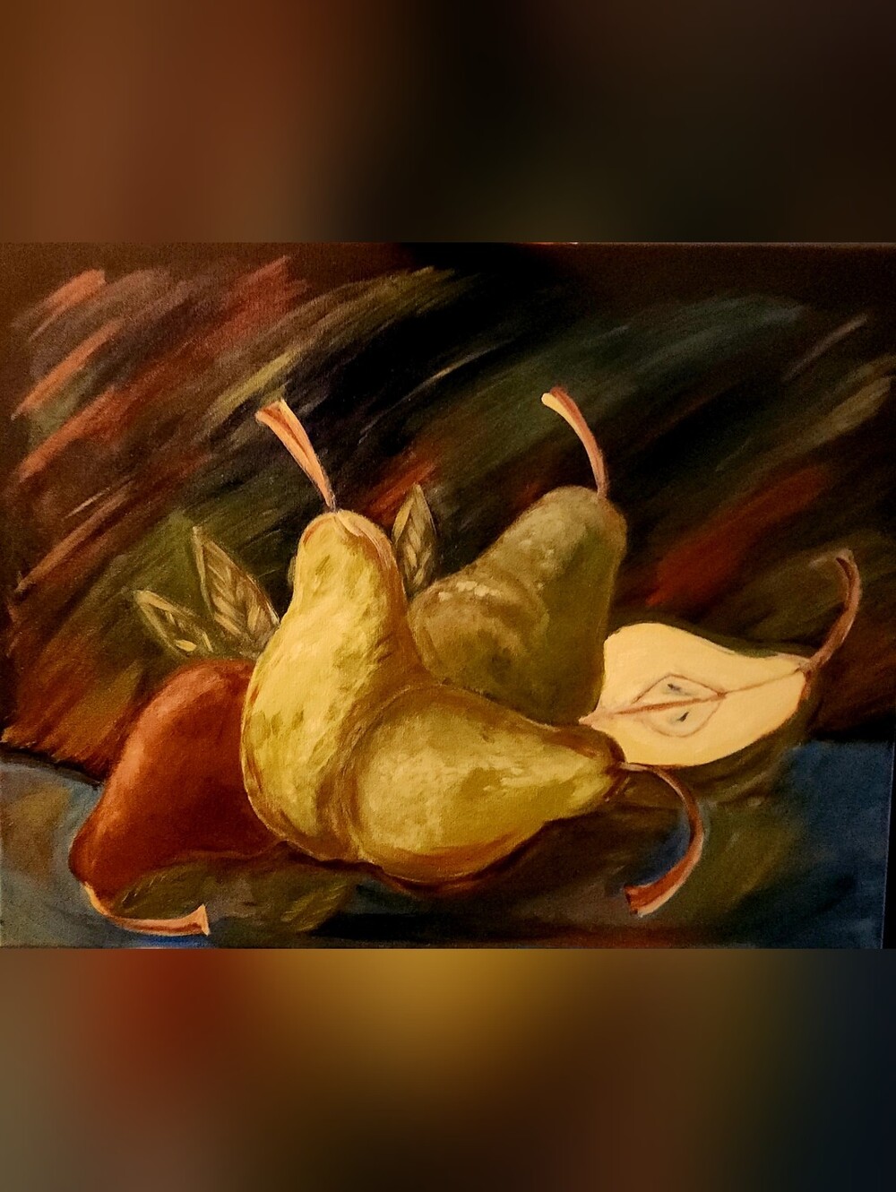 Still Life Pears Canvas Wall Art - Green and Brown